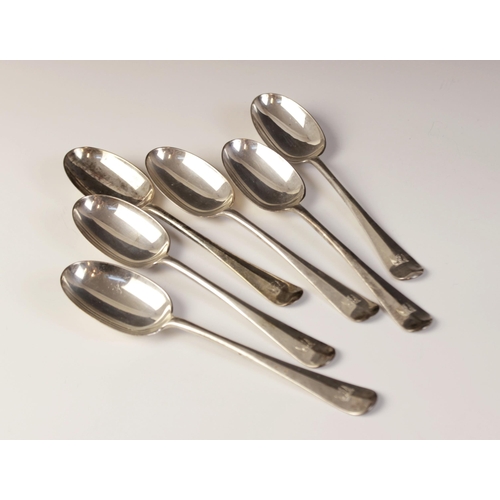 24 - A set of six Edward VIII Rat Tail pattern silver tablespoons, Harrods Ltd, London 1936, with crested... 