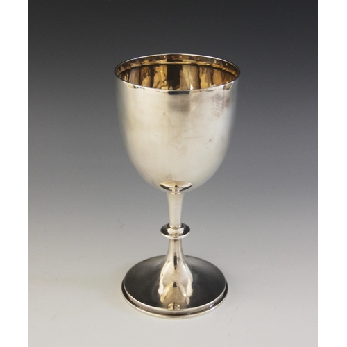 36 - An Edwardian silver goblet, George Ernest Hawkins, Birmingham 1909, plain polished with knopped stem... 