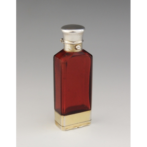 90 - A Victorian silver gilt ruby glass scent bottle cum vinaigrette, Sampson Mordan, London 1865,  facet... 