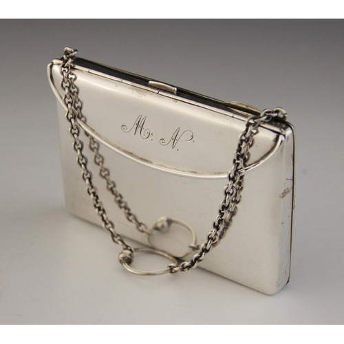 92 - A George V silver purse, Henry Matthews, Birmingham 1919, of rectangular form, spring cover to front... 