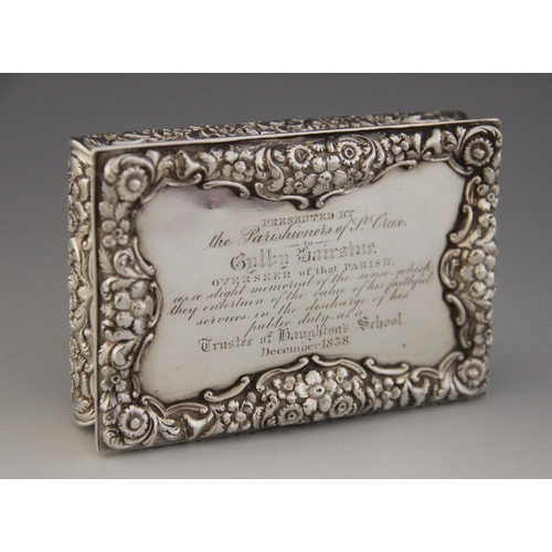 96 - A William IV silver table snuff box, Nathaniel Mills, Birmingham 1838, of rectangular form with cush... 