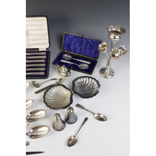 17 - A selection of silver and silver coloured wares, to include a set of five silver spoons, Viner's Ltd... 