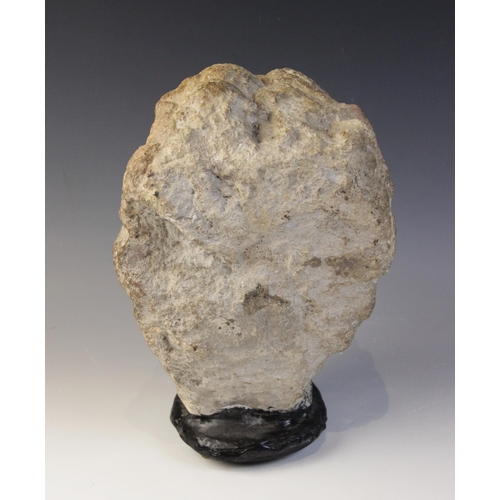 167 - A carved stone female head, in the classical manner, upon later base, 29cm high (at fault)