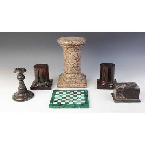 171 - A pair of 19th century marble stands, of plain polished cylindrical form on square bases, each 13cm ... 