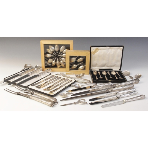 18 - A selection of silver, silver mounted and silver coloured cutlery, to include a cased set of six Geo... 