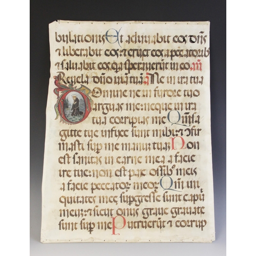 201 - ILLUMINATED PAGES: A double sided illuminated vellum page of large proportions, each side with singl... 