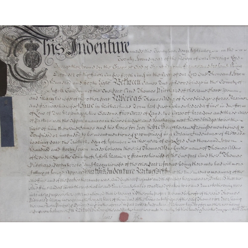 203 - A William & Mary indenture on vellum, dated 1692, between William Baxter and Thomas Bolton, wax seal... 