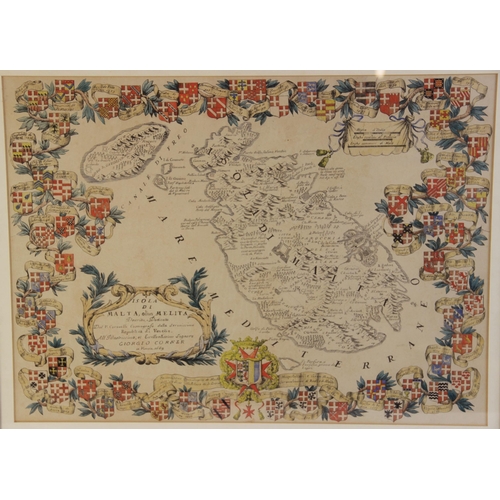 205 - * After CORONELLI (VINCENZA MARIA), a hand-coloured engraved map titled 'Isola di Malta, olim Melita... 