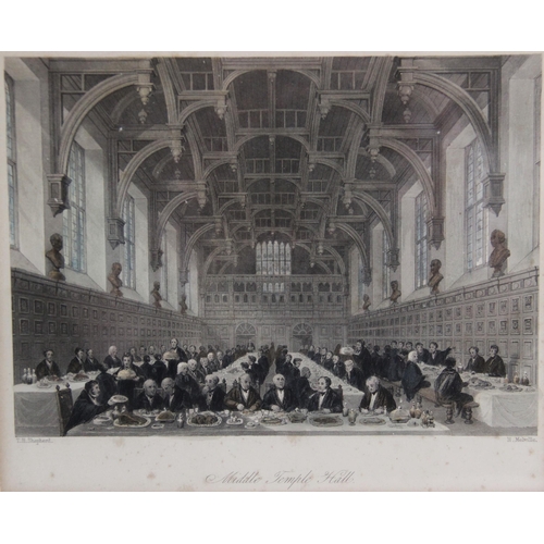 209 - After Thomas H. Shepard (1793 - 1864), 
Three architectural studies depicting Middle Temple Hall and... 