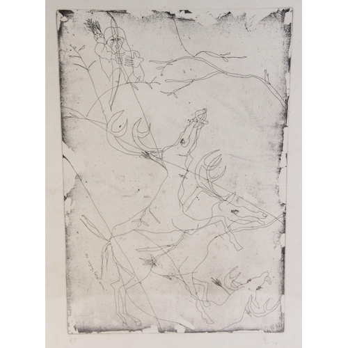 210 - English school (20th century), 
Artist's proof on paper, 
A Native American hunting deer, inscribed ... 