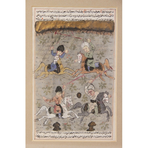 216 - Moghul school (19th century), 
A polo match, 
Pen, ink and gouache on paper, 
Unsigned, handwritten ... 