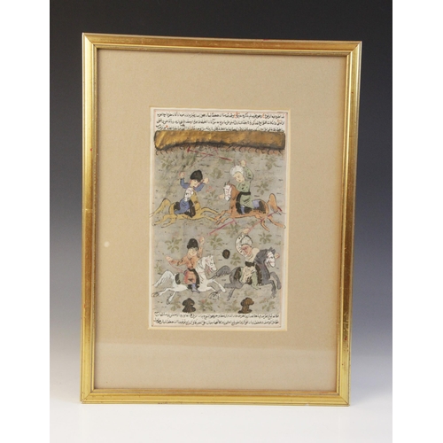 216 - Moghul school (19th century), 
A polo match, 
Pen, ink and gouache on paper, 
Unsigned, handwritten ... 