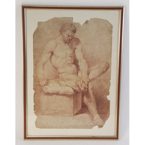 217 - Continental school (19th century), 
Study of a seated man preparing to remove a thorn from his foot,... 