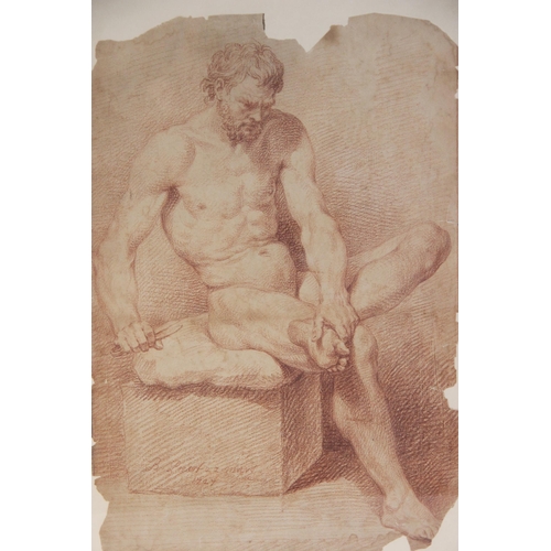 217 - Continental school (19th century), 
Study of a seated man preparing to remove a thorn from his foot,... 