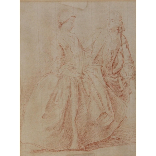 218 - English school (19th century), 
Study of a Georgian courting couple, 
Red chalk on laid paper, 
Unsi... 