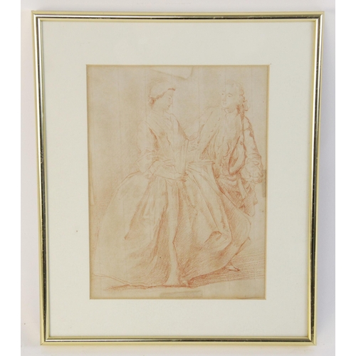 218 - English school (19th century), 
Study of a Georgian courting couple, 
Red chalk on laid paper, 
Unsi... 