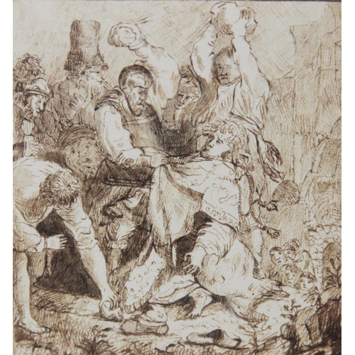 224 - After Rembrandt van Rijn (Dutch, 1606-1669), 
'The Stoning Of St Stephen', 
Pen and ink on paper, 
I... 