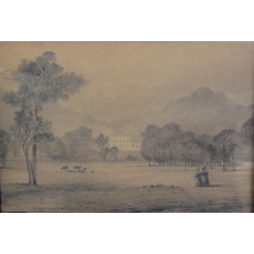 227 - English school (possibly 17th century), 
A country house landscape with two ladies in the foreground... 