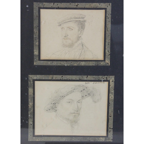 235 - After Francois Clouet (1510 - 1572), 
A pencil study and a print of gentlemen in 16th century dress,... 