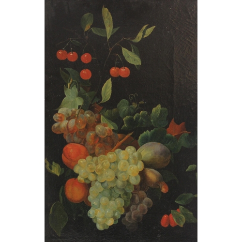 240 - * Continental school (early 20th century), 
Still life with cherries, peaches and grapes, 
Oil on ca... 