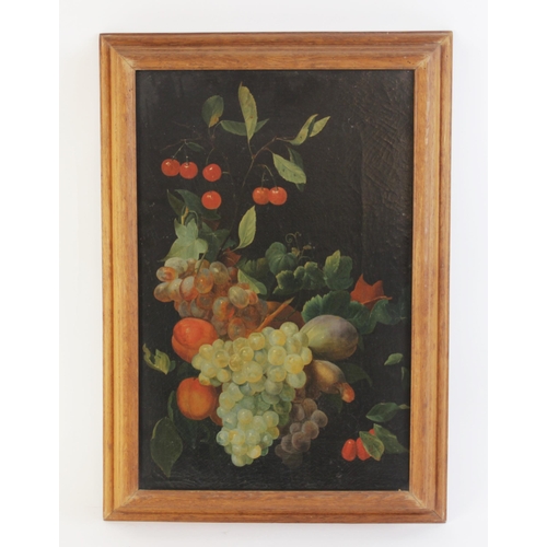 240 - * Continental school (early 20th century), 
Still life with cherries, peaches and grapes, 
Oil on ca... 