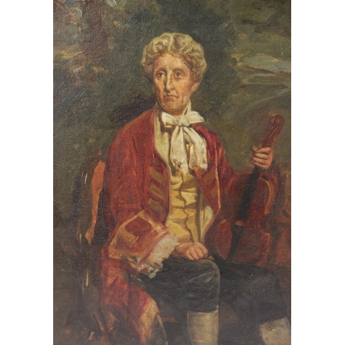 244 - English school (19th century), 
Portrait of a seated violinist, 
Oil on canvas, 
Unsigned, 
30cm x 2... 