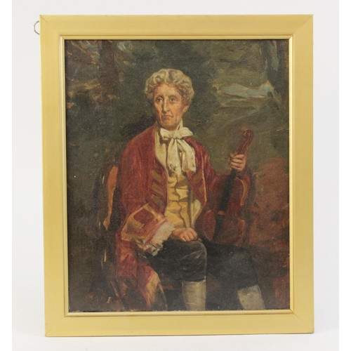 244 - English school (19th century), 
Portrait of a seated violinist, 
Oil on canvas, 
Unsigned, 
30cm x 2... 