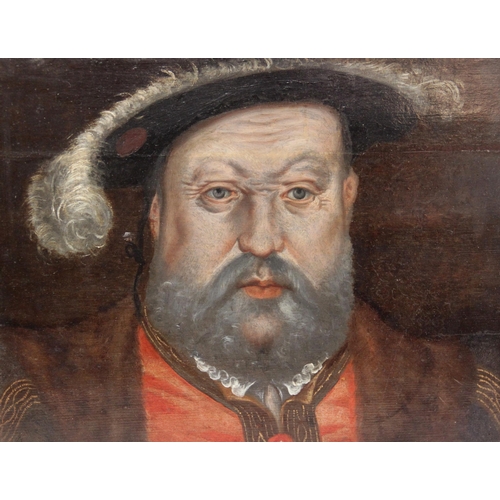 246 - Follower of Hans Holbein (German, c. 1497-1543), 
A portrait of Henry VIII, 
Oil on panel, 
Unsigned... 