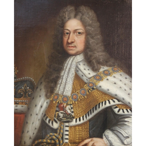 247 - Manner of Sir Godfrey Kneller, Bt (1646-1723), 
A half length portrait of George I in coronation rob... 