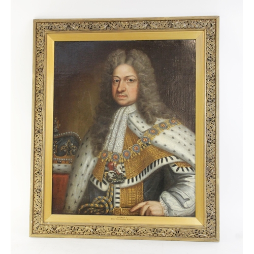 247 - Manner of Sir Godfrey Kneller, Bt (1646-1723), 
A half length portrait of George I in coronation rob... 