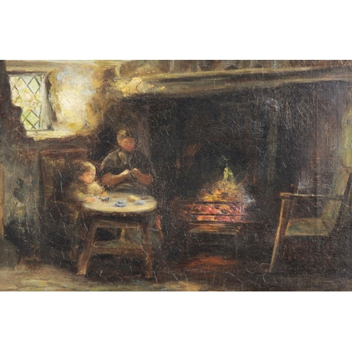 250 - English school (19th century), 
A cottage kitchen scene, 
Oil on canvas, 
Unsigned, 
20cm x 30cm, 
F... 