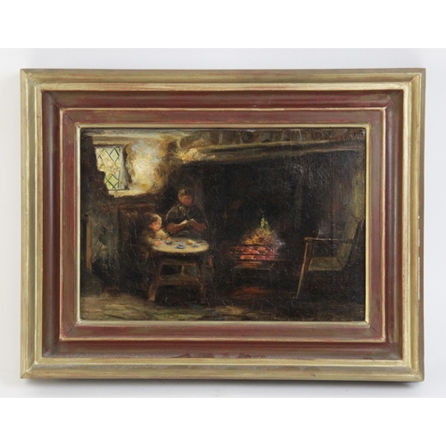 250 - English school (19th century), 
A cottage kitchen scene, 
Oil on canvas, 
Unsigned, 
20cm x 30cm, 
F... 