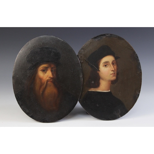 254 - After Raphael (Italian, 1483-1520), 
'Self Portrait', 
Oil on oval board, 
Unsigned, 
21.5cm x 17cm,... 