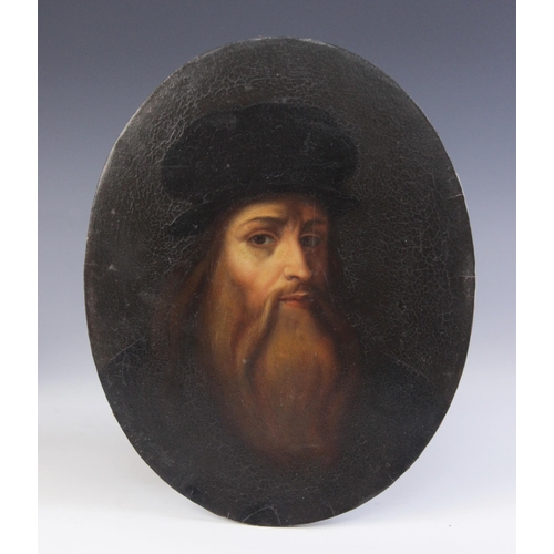 254 - After Raphael (Italian, 1483-1520), 
'Self Portrait', 
Oil on oval board, 
Unsigned, 
21.5cm x 17cm,... 