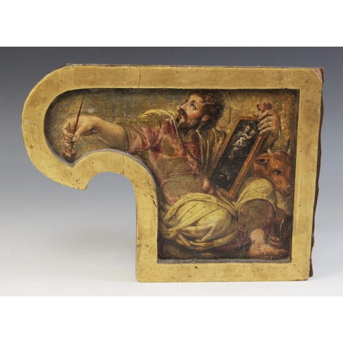 255 - Manner of Michelangelo (1475-1564),  
An artist at work on a Madonna And Child, 
Oil on shaped gilt ... 