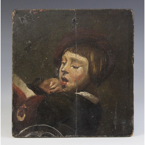 256 - English school (19th century), 
Portrait of a child, 
Oil on panel (possibly a fragment of a larger ... 