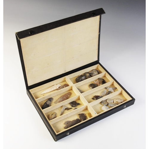 280 - * A collection of cased ancient Native American and Neolithic stone tools, arrow heads and implement... 