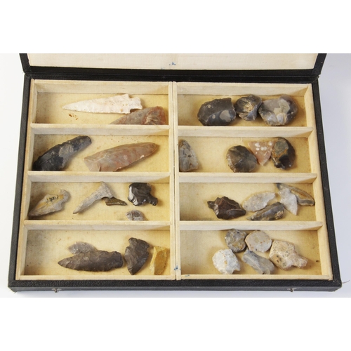 280 - * A collection of cased ancient Native American and Neolithic stone tools, arrow heads and implement... 