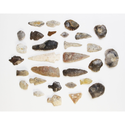 280 - * A collection of cased ancient Native American and Neolithic stone tools, arrow heads and implement... 