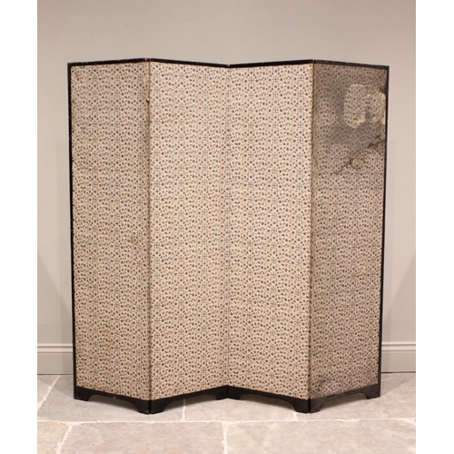 296 - * A Japanese three-fold room screen, the four silkwork panels decorated with wading and in flight cr... 