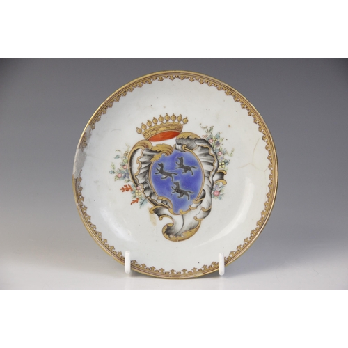 305 - An 18th century Chinese export armorial porcelain teacup and saucer (Qianlong 1735–1796), the teacup... 