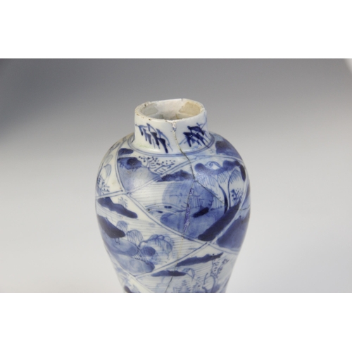 313 - A selection of 18th century Chinese blue and white porcelain, to include a celadon segment or fragme... 