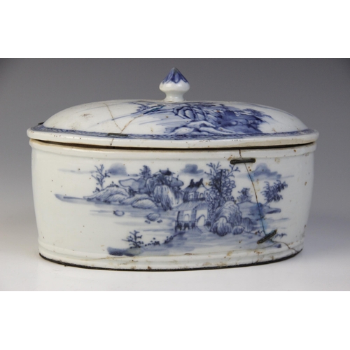 313 - A selection of 18th century Chinese blue and white porcelain, to include a celadon segment or fragme... 