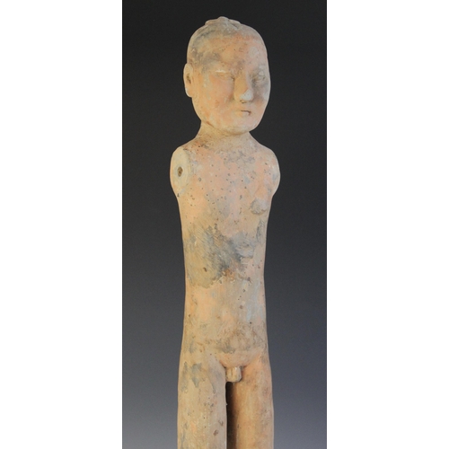 315 - A large terracotta Chinese Yangling standing warrior figure, probably Han dynasty, the naturalistic ... 