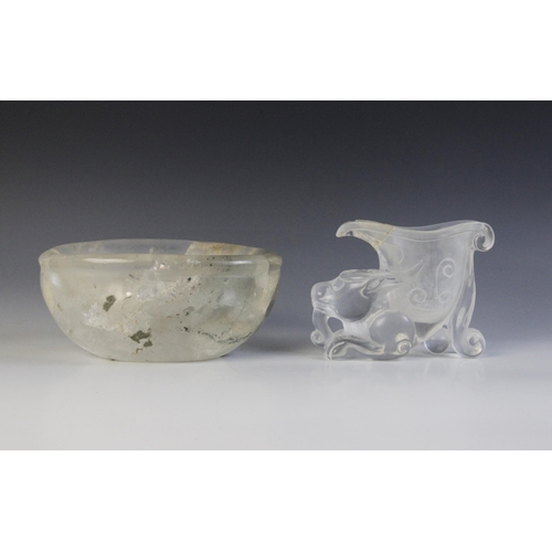 317 - A Chinese carved rock crystal libation cup, realistically carved as a Qilin with archaic detailing, ... 