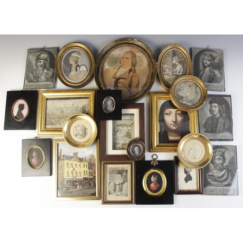 34 - A selection of twenty one picture frames containing an assortment of watercolours, drawings and prin... 