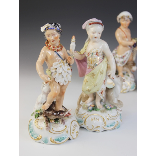 355 - * Four porcelain figures, late 19th or early 20th century, each modelled after the Derby originals t... 