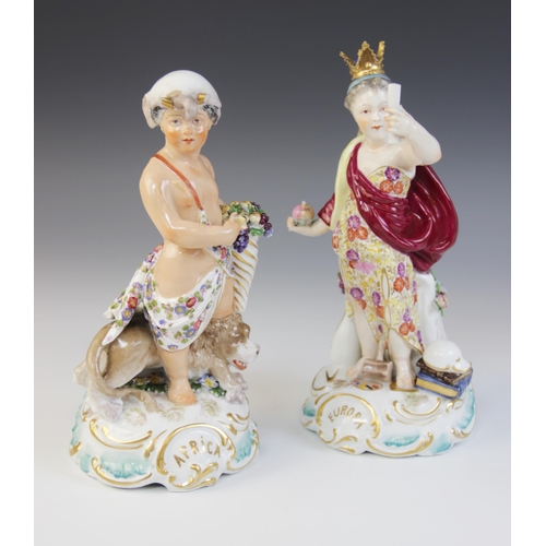 355 - * Four porcelain figures, late 19th or early 20th century, each modelled after the Derby originals t... 