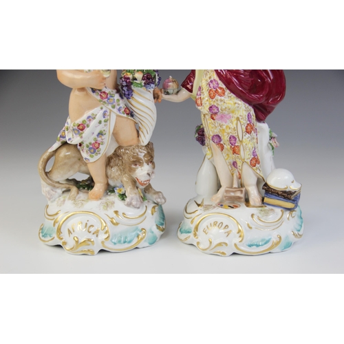 355 - * Four porcelain figures, late 19th or early 20th century, each modelled after the Derby originals t... 