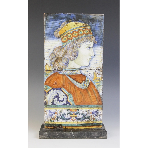 357 - A Renaissance Revival majolica terracotta floor tile, in the manner of Alvaro Binaglia, depicting th... 